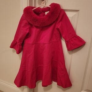 Janie and Jack Hot Pink Dress with Fur Trim